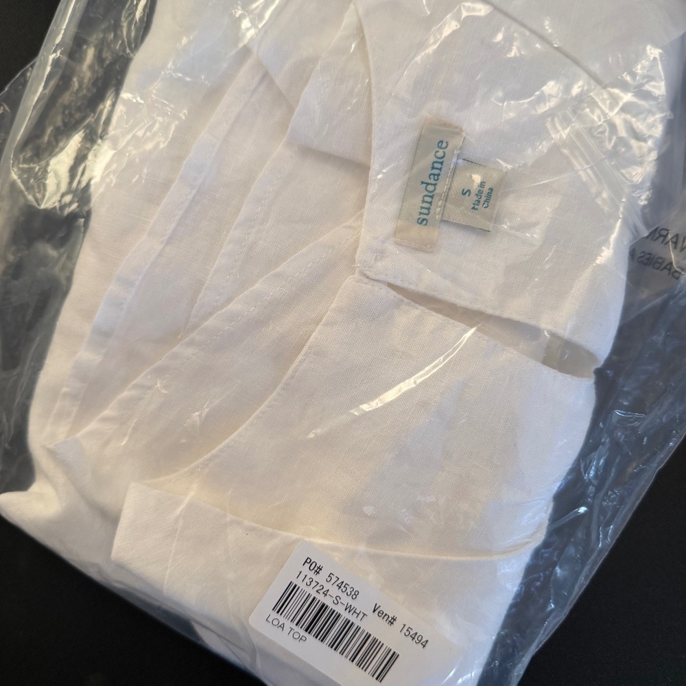 SUNDANCE Willa Whisper NWT Linen Flutter Sleeve Top in White, Size S - Picture 8 of 10